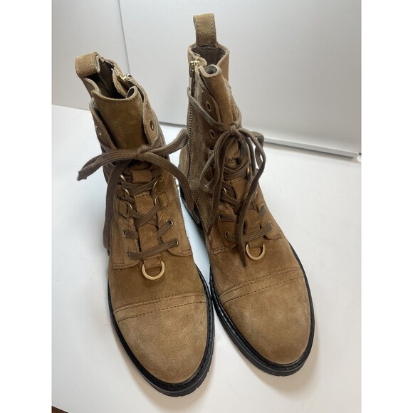 AllSaints Lira Hiker Lace up Combat Suede Boots In Tan Sz 38 New - Picture 2 of 8
